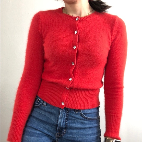 Moda International Sweaters - Moda International Red Angora Knit Cardigan Sz XS